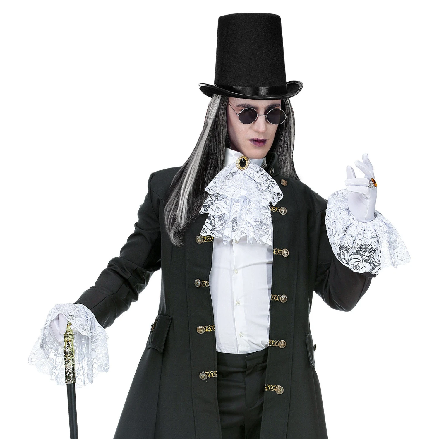 JABOT CON GEMMA E POLSINI IN PIZZO 2 JABOT CON GEMMA E POLSINI IN PIZZO - immagine 2