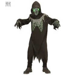 COSTUME GRIM REAPER CON OCCHI LUMINOSI VERDI