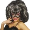 MASCHERA GLITTER NERA CON PARRUCCA