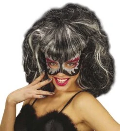 MASCHERA GLITTER NERA CON PARRUCCA