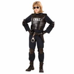 WIDMANN VESTITO CARNEVALE + ACCESSORI AGENTE SWAT COSTUME GIUBOTTO ANTIPROIETTILE FUCILE ELMO MANETTE 11/13 ANNI TRAVESTIMENTO - 5534+28225+7084M+2413D -Widmann 139188 3