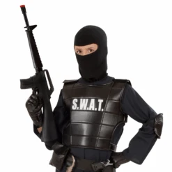 WIDMANN VESTITO CARNEVALE + ACCESSORI AGENTE SWAT COSTUME GIUBOTTO ANTIPROIETTILE FUCILE ELMO MANETTE 11/13 ANNI TRAVESTIMENTO - 5534+28225+7084M+2413D -Widmann 139588 3