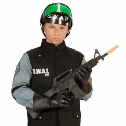 WIDMANN VESTITO CARNEVALE + ACCESSORI AGENTE SWAT COSTUME GIUBOTTO ANTIPROIETTILE FUCILE ELMO MANETTE 11/13 ANNI TRAVESTIMENTO - 5534+28225+7084M+2413D -Widmann 259272 3