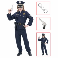 WIDMANN VESTITO CARNEVALE + ACCESSORI POLIZIOTTO COSTUME MANETTE PISTOLA 5/7 ANNI TRAVESTIMENTO - 7316+2413D+2775P