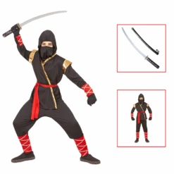 WIDMANN VESTITO CARNEVALE + ACCESSORI NINJA COSTUME SPADA GIAPPONESE CON FODERO 4/5 ANNI TRAVESTIMENTO - 9681+2728Q
