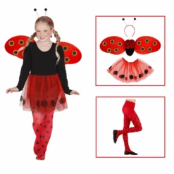 WIDMANN SET TRAVESTIMENTO + ACCESSORI COCCINELLA TUTU ALI ANTENNE CALZE COSTUME CARNEVALE (11/14 ANNI)
