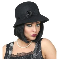 CAPPELLO CHARLESTON NERO CON FIORE 7 CAPPELLO CHARLESTON NERO CON FIORE -Widmann 68577 b